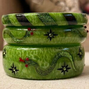 Set of 3 Splendette Halloween 2025 Collection Green Snake Bangle Stack- Classic